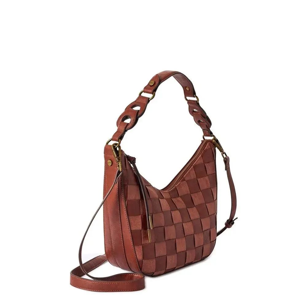 Time and Tru Women's Alice Crossbody Bag Brown Weave NWT